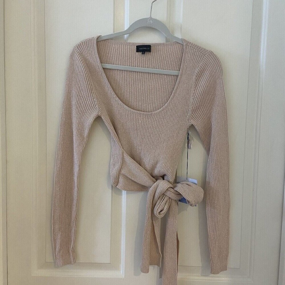 Majorelle Revolve Sweater Blush Pink With Shimmer Glitter Crop Top Tie Size S